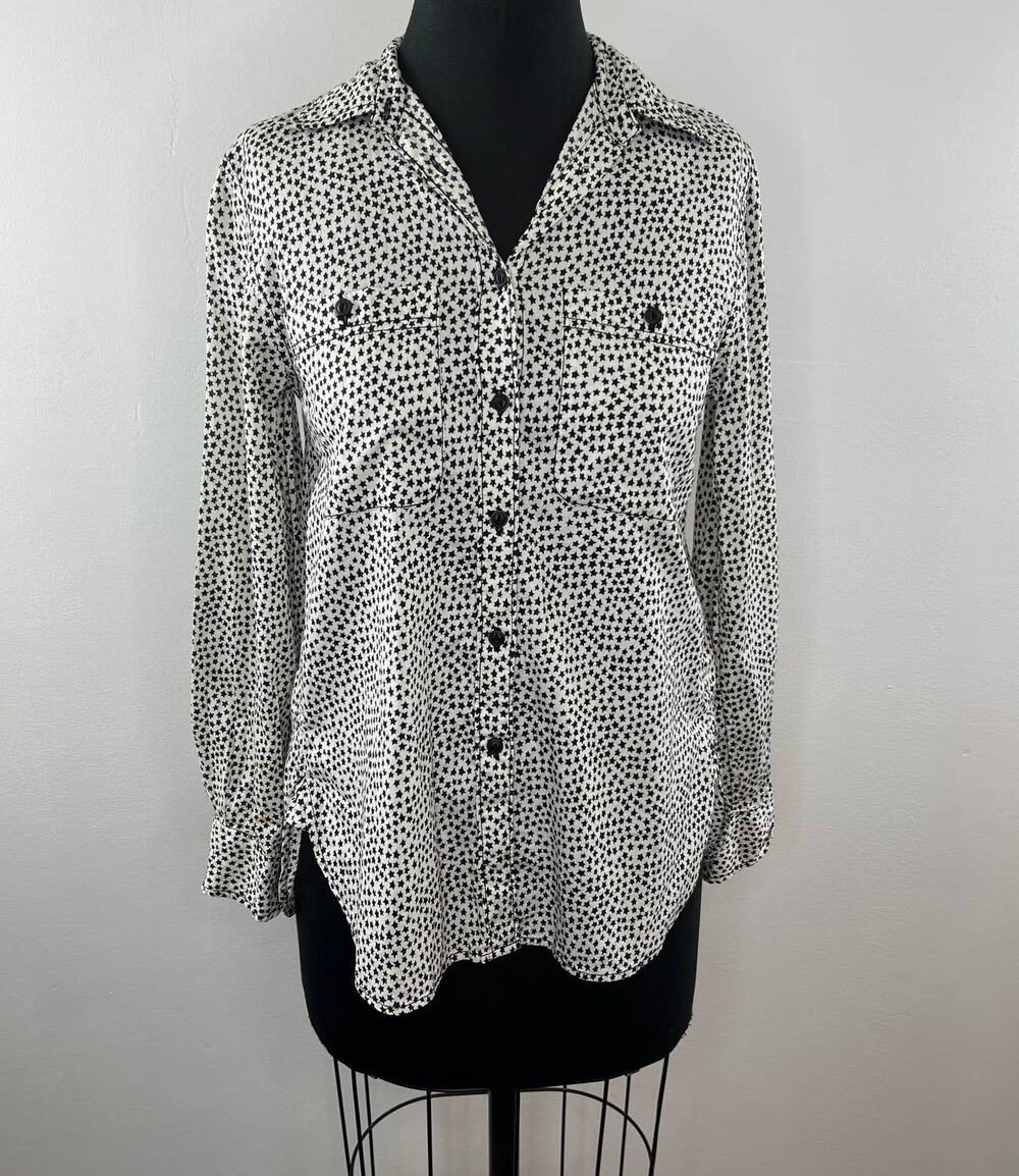 Denim & Supply Ralph Lauren White Black Stars Print Button-Up Long Sleeve Top XS